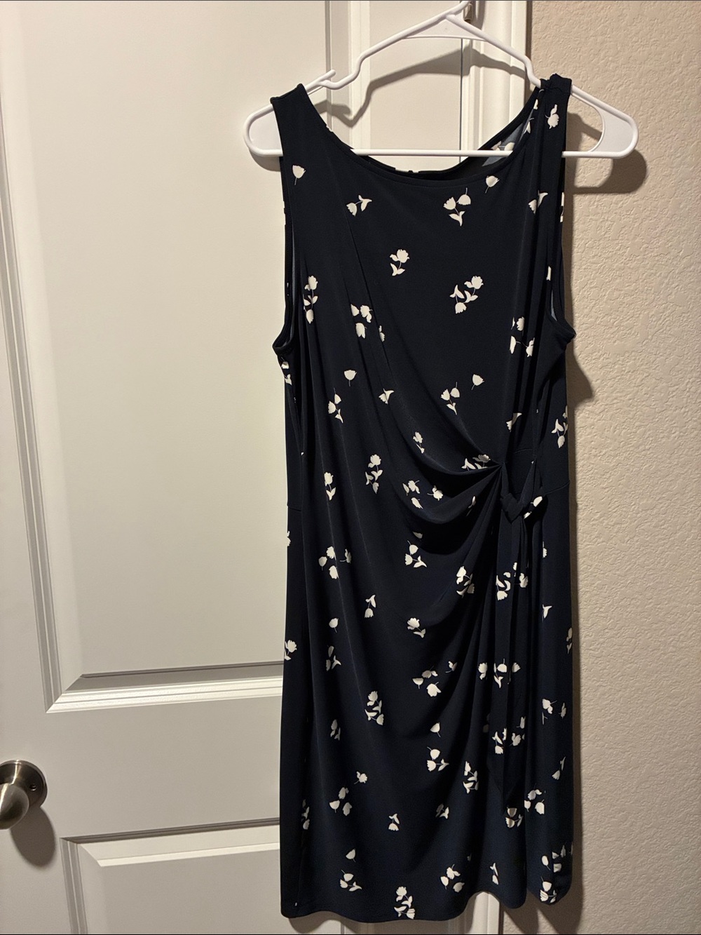 Ann Taylor Navy Blue Midi Dress with White Floral Accents